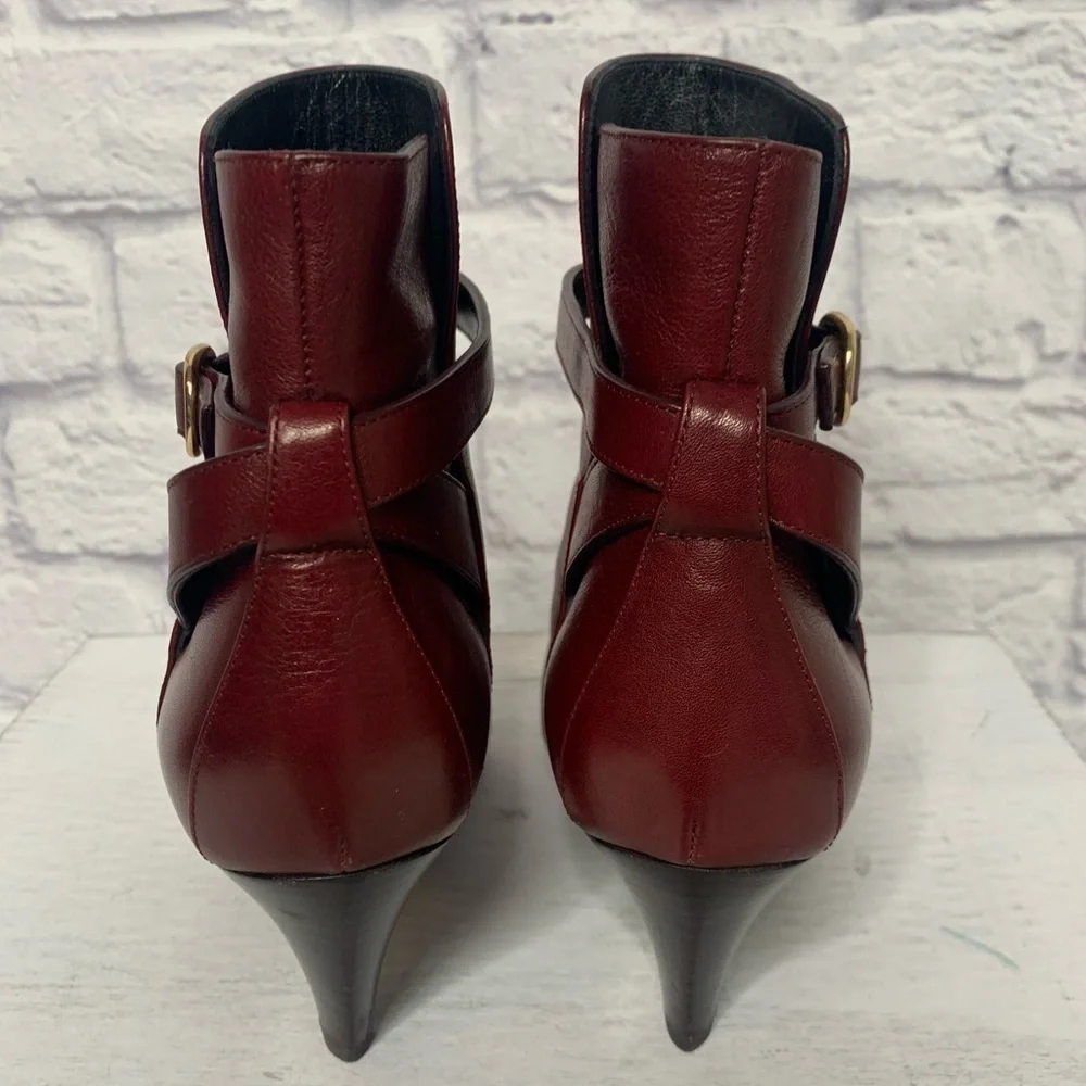 Celine Jodhpur Burgundy Leather Triangle Heel Ankle Booties